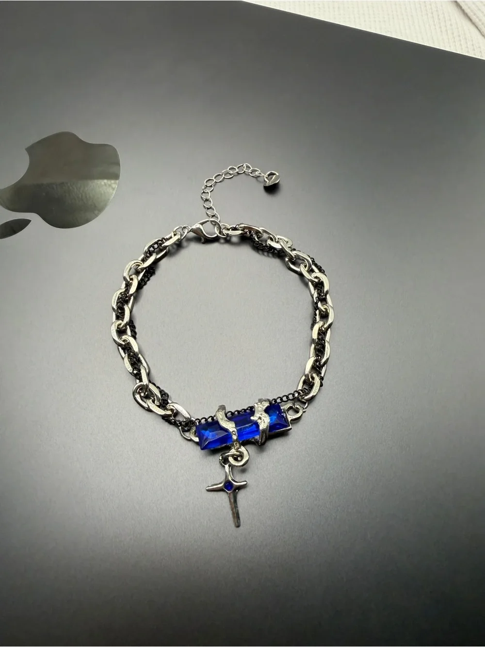Blue Cyber Cross Bracelet